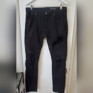 H&M Black Distressed Moto skinny jeans sz 34×34